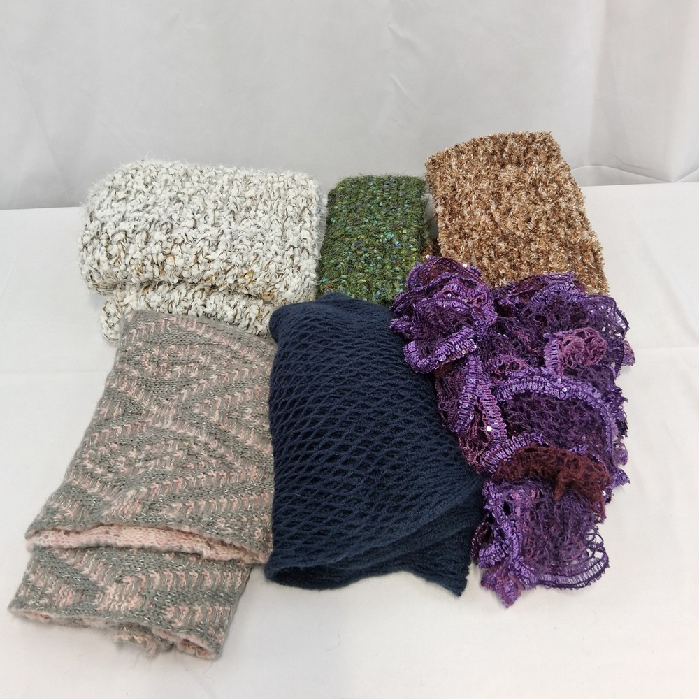 Scarves! Lot of 6‎ Women's Knit Mesh Ruffle Sequin Accent Fashion and Warmth